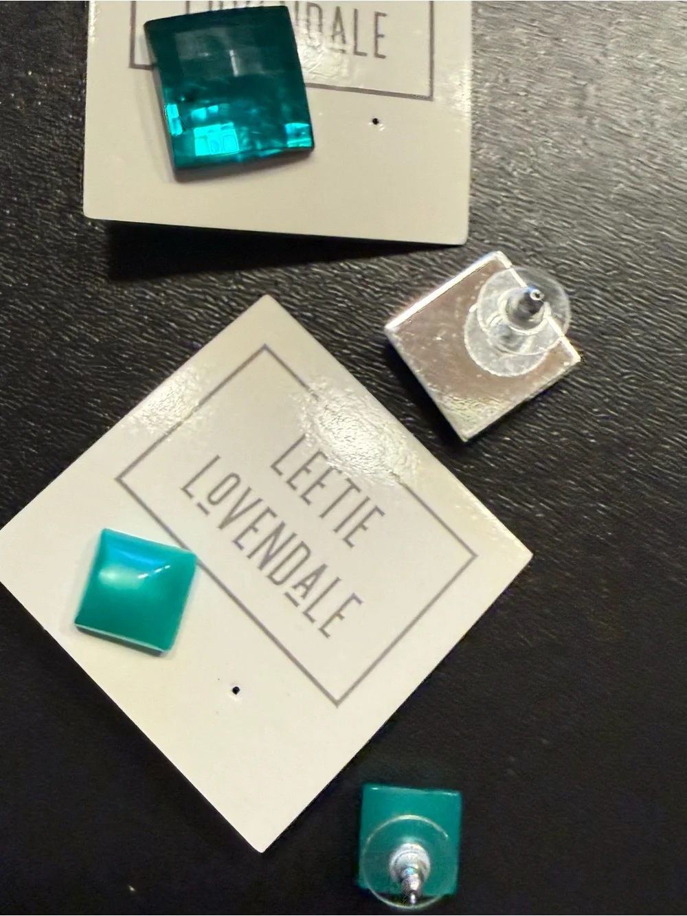 Vintage lucite Teal/green Stud Earrings - Set of 2